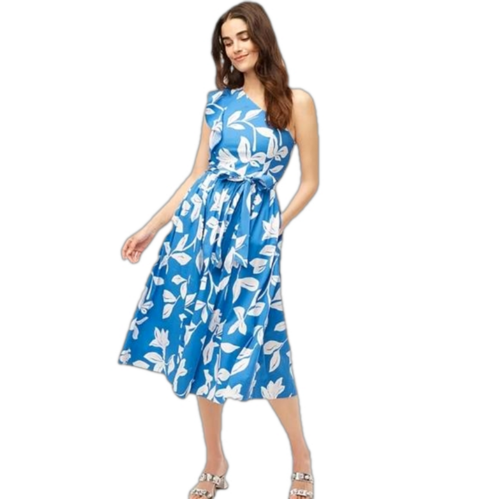 J Crew Factory One Shoulder Midi Dress in Santorini White NWT Sz 8